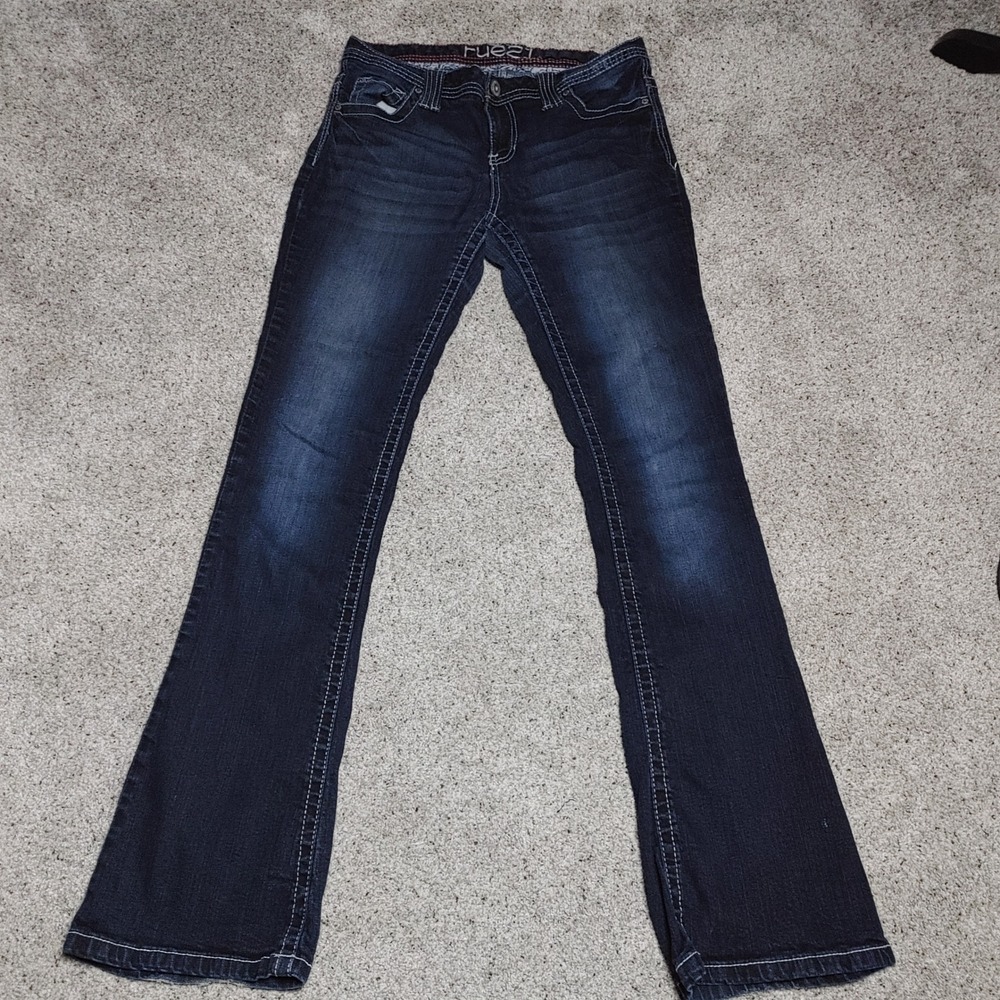 Rue21 CJ Jeans Womens 7/8 Dark Wash Mid Rise Bootcut Contrast Stitch Y2K Denim